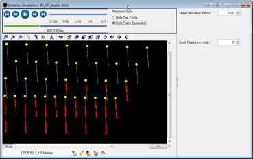 Screenshot of non-electric firing simulation set to hole track expanded Screenshot of non-electric firing simulation set to hole track expanded